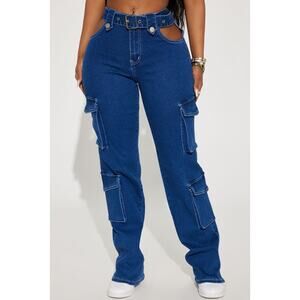 Fashion Nova Stretch Straight Leg Cargo Jean - Dark
Wash size 13